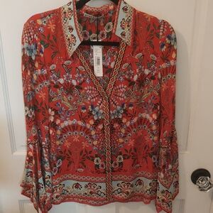 Alice + Olivia Flared Sleeve Floral Blouse